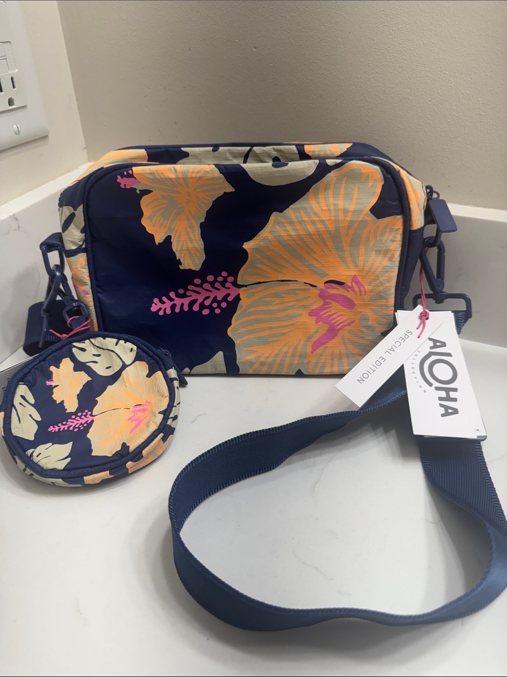 ALOHA NWT Navy Crossbody & Pouch